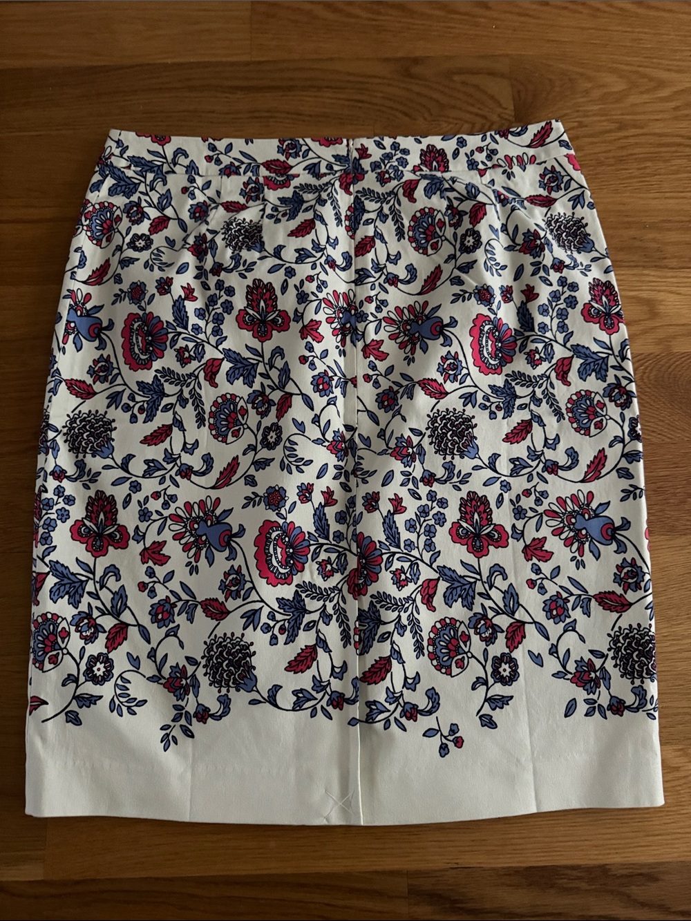 LOFT White Pencil Skirt with Red and Blue Floral Print